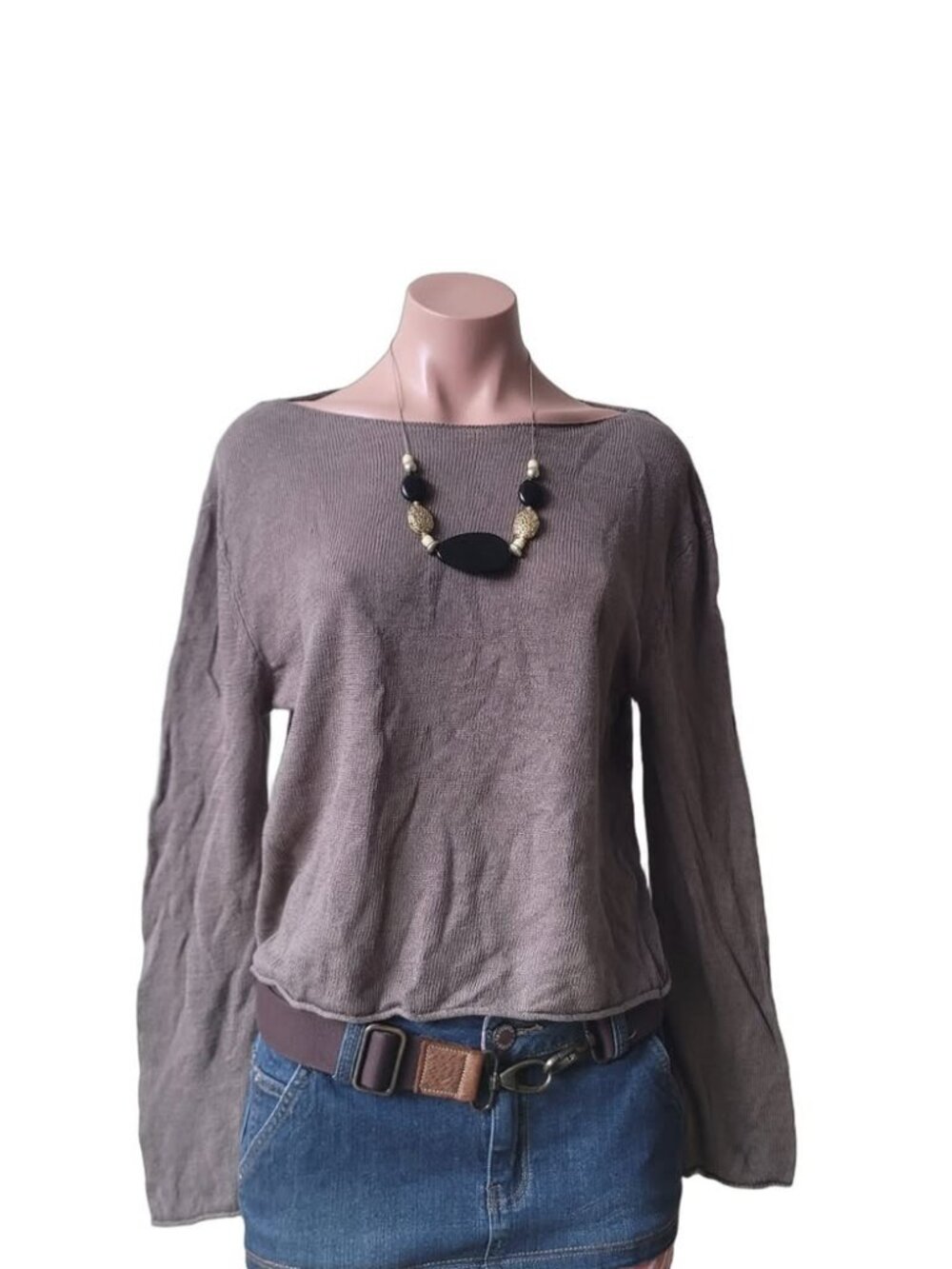 Massimo Dutti Green Scoop Neck Long Sleeve Fine Knit Top (M)